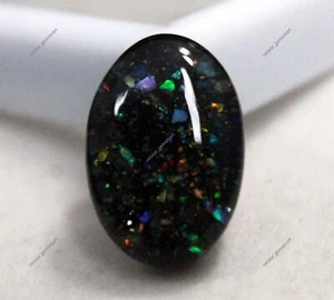 10 kt natürlicher schwarzer Feueropal ovaler Schliff zertifiziert australischer Doublet Edelstein - Bild 1 von 7