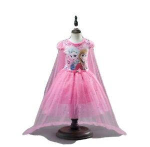 Princess High Quality Dress with cape- Queen Elsa And Princess Anna Pic-3T To 5T