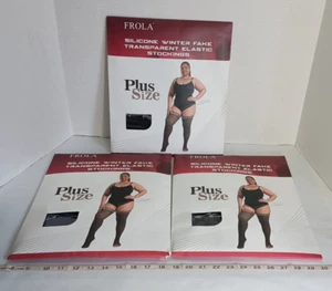 Lot of 3 New Frola Plus Size Transparent Elastic Stockings Black Navy Blue M-XXL - Picture 1 of 10
