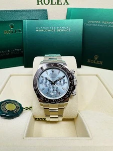 Rolex Daytona Platinum Ice Blue Baguette Diamond Dial 116506 Complete Set  - Picture 1 of 12