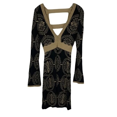 Vestido Arden B Tejido Rayón Negro Dorado Espalda Abierta Pesado Manga Larga Elastizado Para Mujer S Foto 1 de 4