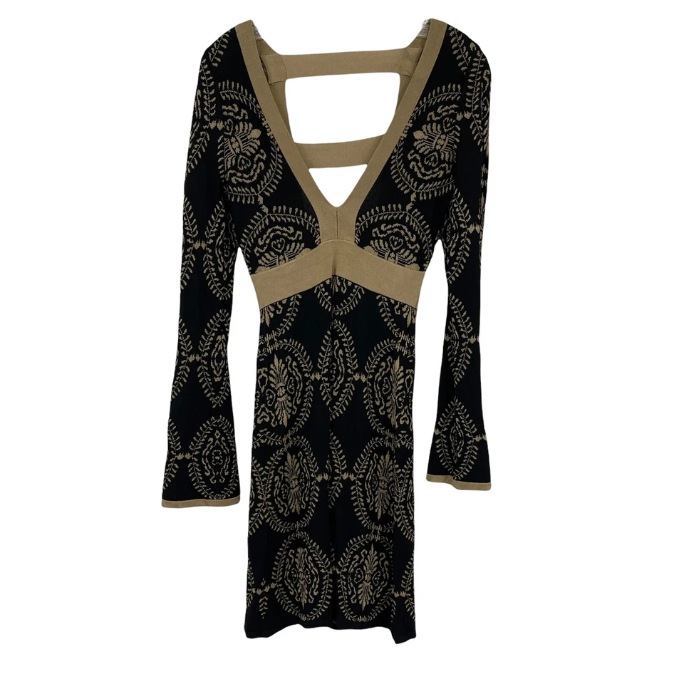 Arden B Knit Rayon Dress Black Gold Open Back Heavy Long Sleeve Stretch Womens S - Image 1 of 4
