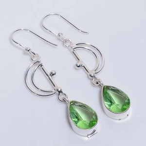 Peridot Gemstone Ethnic Style Handmade 925 Sterling Silver Earrings 2.4" Z727 - Picture 1 of 5