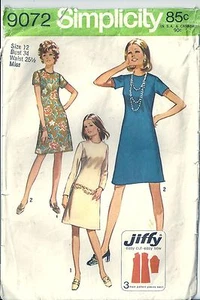 Vestido Simplicity Patrón de Costura 9072 Miss A-Line Talla 12 Años 70 - Imagen 1 de 4