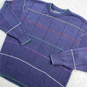VINTAGE Isle Of Cotton Sweater Mens Large Pullover Navy Blue MADE IN USA 90s - Picture 1 of 13