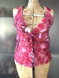 NWT Paco Rabanne fuschia strawberry pink vinyl top vest,silver metal links 42 (M - Picture 1 of 15