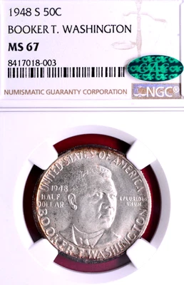 NGC MS-67 CAC! 1948-S BOOKER T. WASHINGTON COMMEMORATIVE HALF - Image 1 of 3