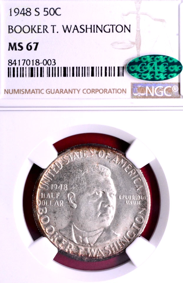 NGC MS-67 CAC! 1948-S BOOKER T. WASHINGTON COMMEMORATIVE HALF - Image 1 of 3