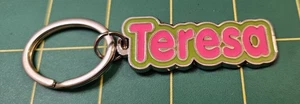 Pink And Green Name Keychain TERESA,  Personalized Metal Keyring , B3B7 - Picture 1 of 2
