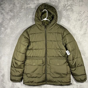 Old Navy Puffer Quilted Jacket Men Medium Hooded Army Green Conifer Full Zip NWT - Picture 1 of 23