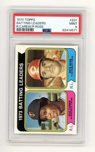 1974 Topps Baseball #201 Líderes de bateo Pete Rose & Rod Carew PSA 9 como nuevo - Imagen 1 de 2