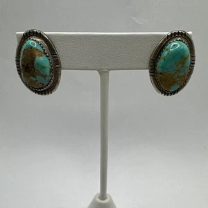 Sterling Silver 17.6mm GD Native American Turquoise Dangle Earrings 7.64g - Picture 1 of 5