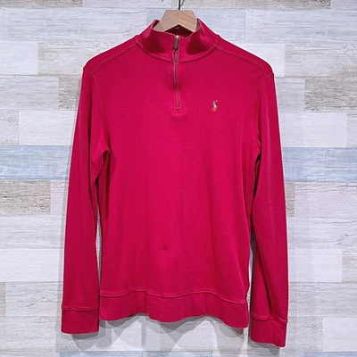 POLO Ralph Lauren Half Zip Sweater Red Lightweight Cotton Casual Boys XL 18 20 - Image 1 of 4