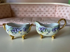 De Colección Baviera PÚRPURA Violetas VERDE/ORO/BLANCO AB Interior Patas Abiertas AZÚCAR/CREMA - Imagen 1 de 12