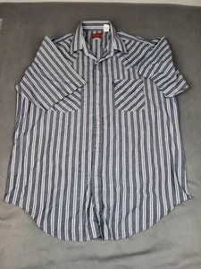 Ely Plains Pearl Snap Shirt Men L Blue Striped Lightweight Outdoor Rockabilly - Picture 1 of 8