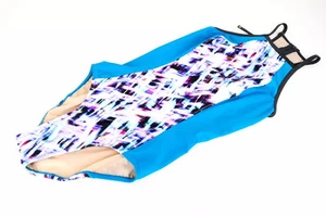 SWEATY BETTY Aquaglide Women Swimsuit L Blue One Piece Abstract Print Stretch - Picture 1 of 6