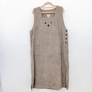 VTG Decorated Originals Dress Size XXL Taupe Corduroy 90s Embroidered Cottage - Picture 1 of 6