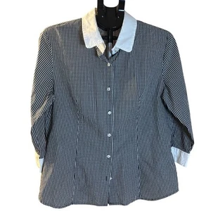 Talbots Blouse Womens Large Gingham Classic Preppy Academia 3/4 Sleeve Career - Picture 1 of 7