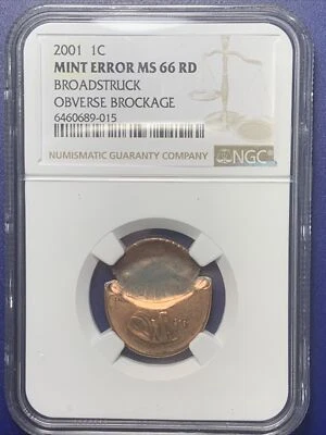 2001 1C Mint Error Ms66 RD Broadstruck Obverse Brockage - Image 1 of 4