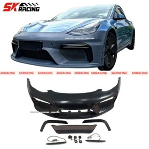 Fits 2017-2023 Tesla Model 3 GT4 Style Unpainted PP Front Bumper Lip Body kits - Picture 1 of 24