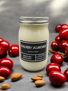 WOOD WICK * CHERRY ALMOND * scented * Leah's Lite Candle * 16 OZ  - Picture 1 of 3