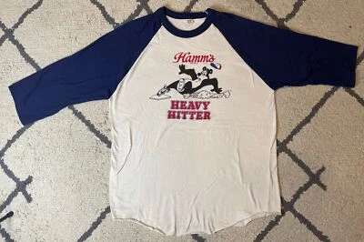 VTG Hamms Beer Sliding Bear Heavy Hitter Vintage Mens XL Softball Shirt Baseball - Image 1 of 4