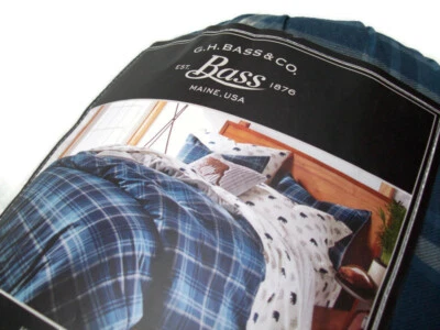 G H Bass Maine Blue Heart Land Plaid Stripe Flannel Full Queen Comforter Shams - Image 1 of 4
