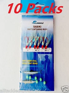 10 Packungen Größe #2 Sabiki Bait Rigs 6 ROTE Haken Offshore Salzwasserköder - 496 - Bild 1 von 2
