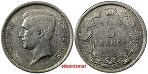 Belgien Nickel 1934 5 Francs, 5 Frank STICHTAG ZULETZT FÜR DEN TYP KM# 97.1(10164) - Bild 1 von 3