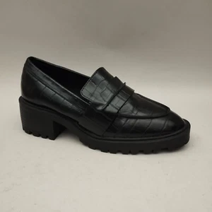 Next Shoes Womens 3.5 Loafers Black Faux Leather Platform Chunky Croc Slip On - Picture 1 of 12