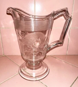 1870's EAPG Pressed Glass Creamer Red Bird Cardinal Ohio Flint Glass Co. Clear - Picture 1 of 5