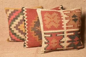 Hand Woven Jute Wool Set Off 3 Pieces Cushion Cover Sofa Pillow Cover Multi Buy - Picture 1 of 7