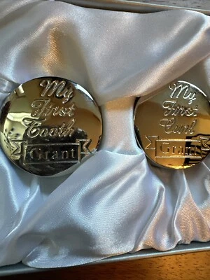 Cajas de plata Things Remembered 1er diente 1er rizo regalo de recuerdo subvención grabada Foto 1 de 4