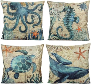 Outdoor Throw Pillow Covers Beach Coastal Cushion Cases Decorative Set of 4 - Picture 1 of 12