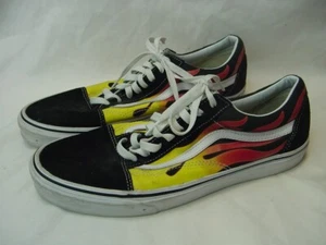 BLACK LOW TOP VANS WITH FLAMES - MEN'S SIZE 11.5 - Picture 1 of 5