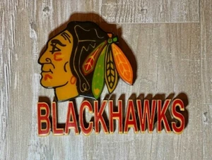 Colgante vintage de arte de pared de los Chicago Blackhawks hecho de la década de 1980 de la NHL - Imagen 1 de 4