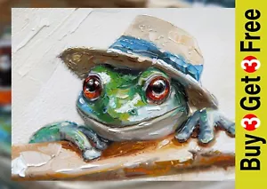 Playful Frog In Hat 5"x7" Print on Matte Paper | Charming Amphibian Wall Art - Picture 1 of 17