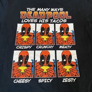 Marvel Comics T Shirt Mens Medium Black The Many Ways Deadpool Loves His Tacos - Picture 1 of 8
