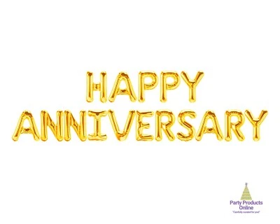 HAPPY ANNIVERSARY Letter Balloon Banner - Gold, Rose Gold, Silver Decoration - Image 1 of 4