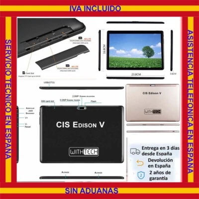 10,1 Tablet WITHTECH , 3G, OCTA CORE, 6 GB RAM 64 ROM  DUAL SIM DORADA - Imagen 1 de 4