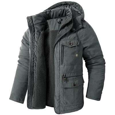 Men's Warm Winter Parka Fleece Coat Thick Padded Hooded Outdoor Casual Jacket - Image 1 of 4