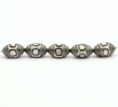 Polki Beads Diamonds 925 Silver Beads Pave Diamond Spacers Findings Bead Jewelry - Image 1 of 4