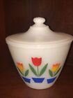Vintage Fire King Tulip Milk Glass Oven Ware Grease Jar with Lid 4