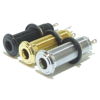 Stereo or mono electric or acoustic guitar jack socket in chrome black or gold