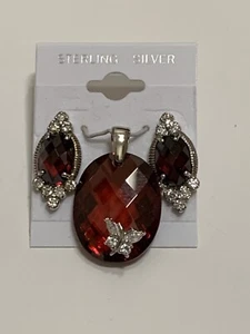 Nuevo conjunto de colgantes y pendientes de circonia cúbica granate de plata esterlina 925 - Imagen 1 de 6