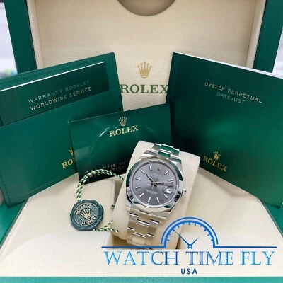 Rolex 126300 Datejust 41 mm esfera índice rodio banda Oyster acero inoxidable bisel liso Foto 1 de 4