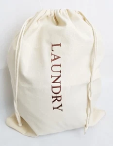 Cotton Laundry Storage travel Luggage sack Bag Embroidered with Drawstring Hotel - Picture 1 of 2