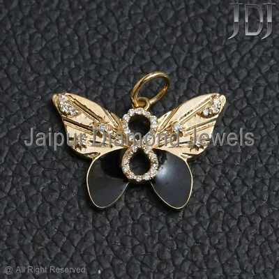 Regalo Dije Mariposa Oro Amarillo 14k Sólido Pavé Natural Diamante Esmalte Colgante Foto 1 de 4
