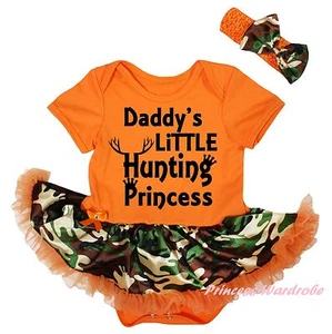 Daddy Hunting Little Princess Orange Bodysuit Camouflage Girl Baby Dress NB-18M - Picture 1 of 1