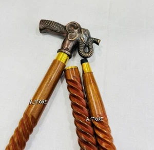 Black Elephant Wooden Cane Hand Carved Handle and Staff Style Walking Stick Wood - Bild 1 von 13